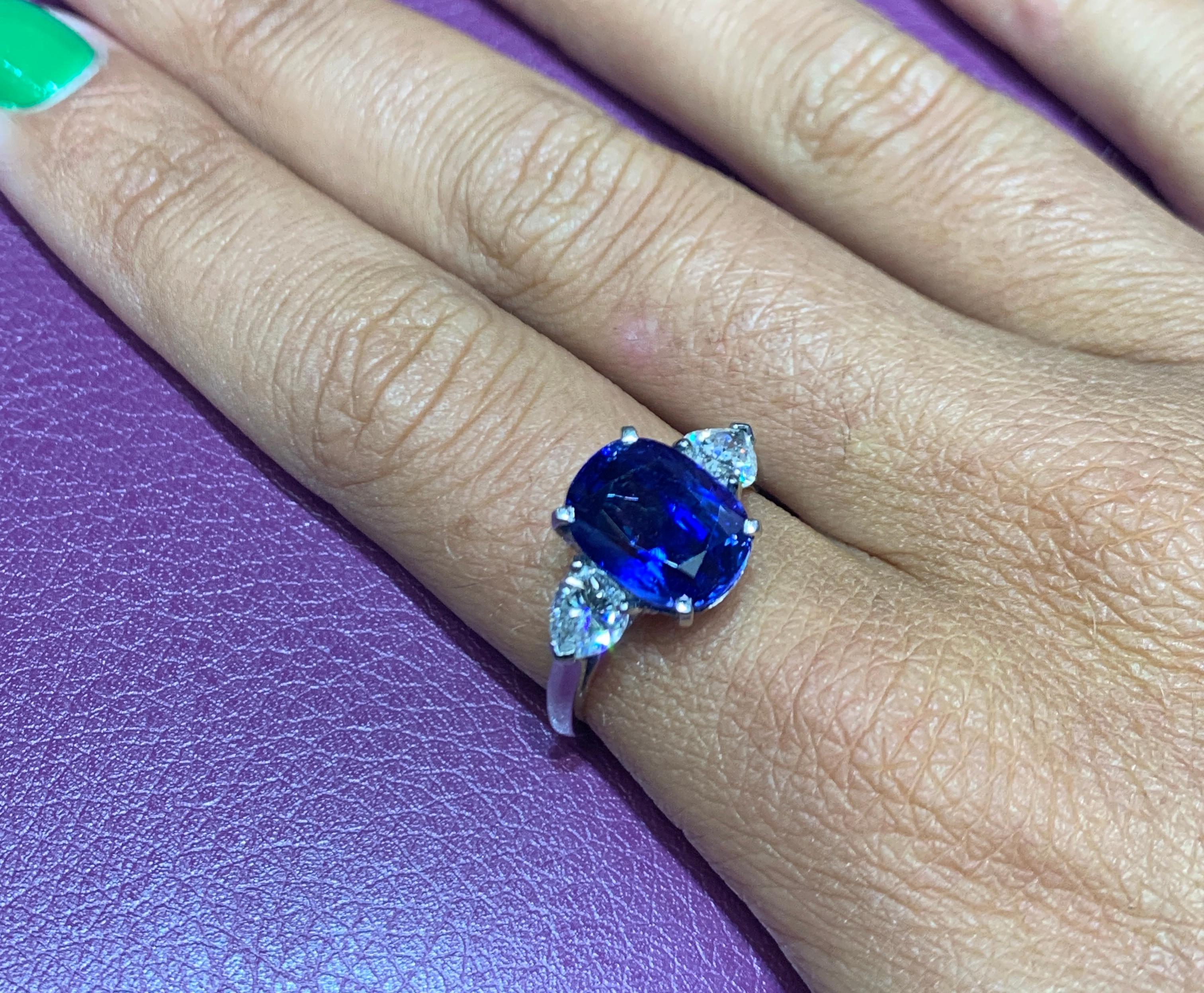 AGL Certified Natural Ceylon Sapphire and Diamond Three-Stone Ring 2