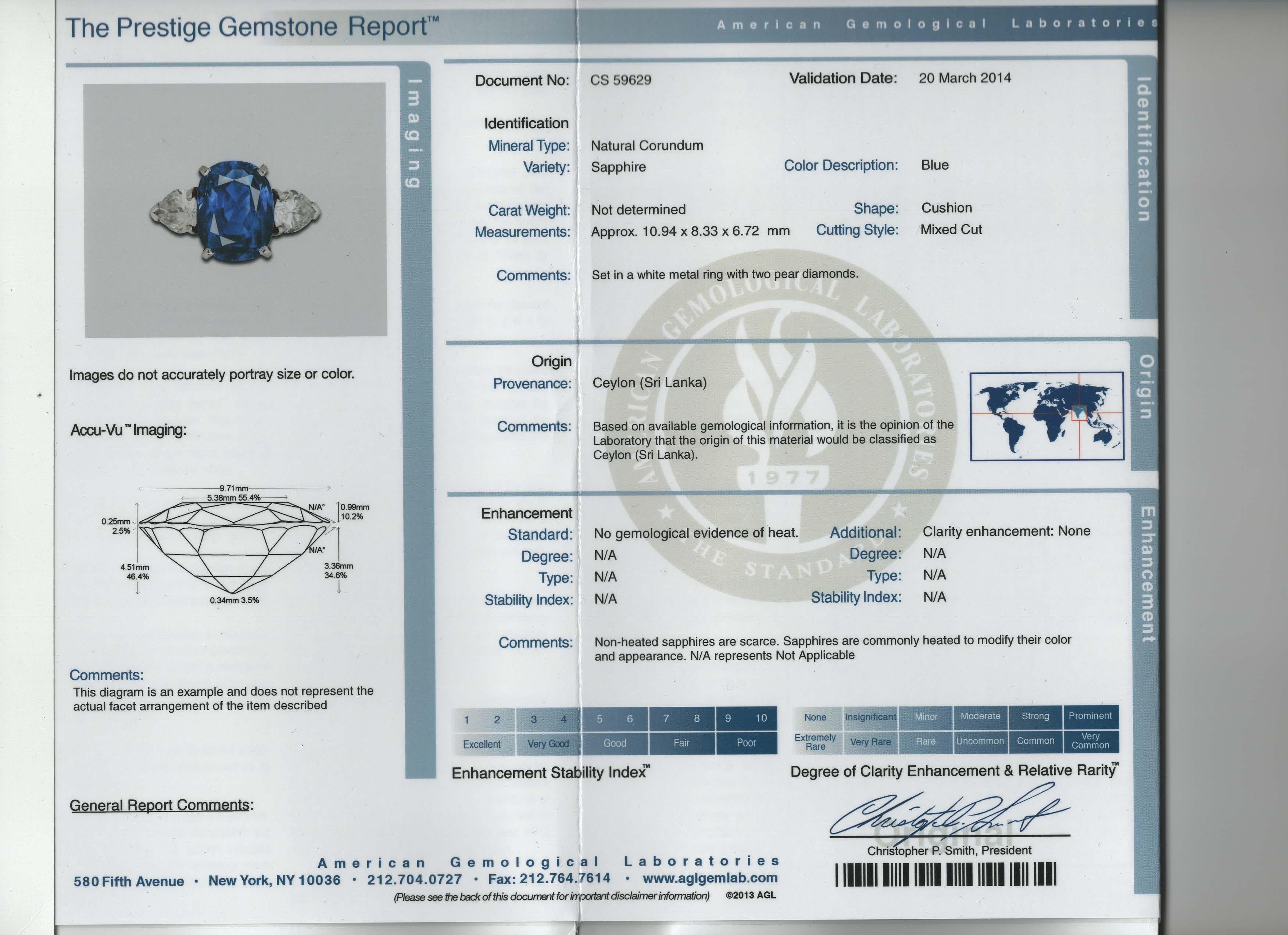 AGL Certified Natural Ceylon Sapphire and Diamond Three-Stone Ring 3