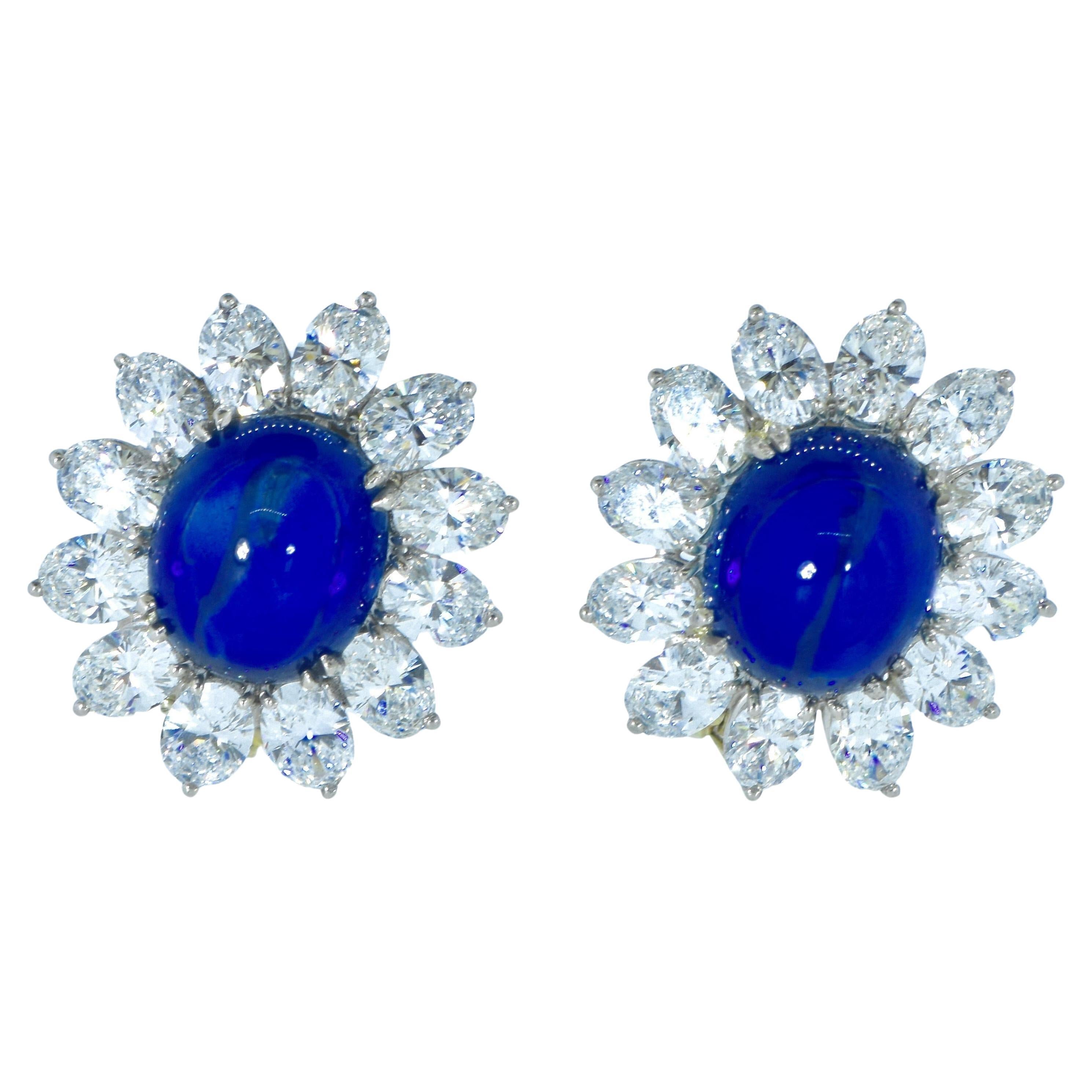 Certified Natural Sapphires, weighing 16.77cts & Fine Diamond Vintage Earrings In Excellent Condition For Sale In Aspen, CO