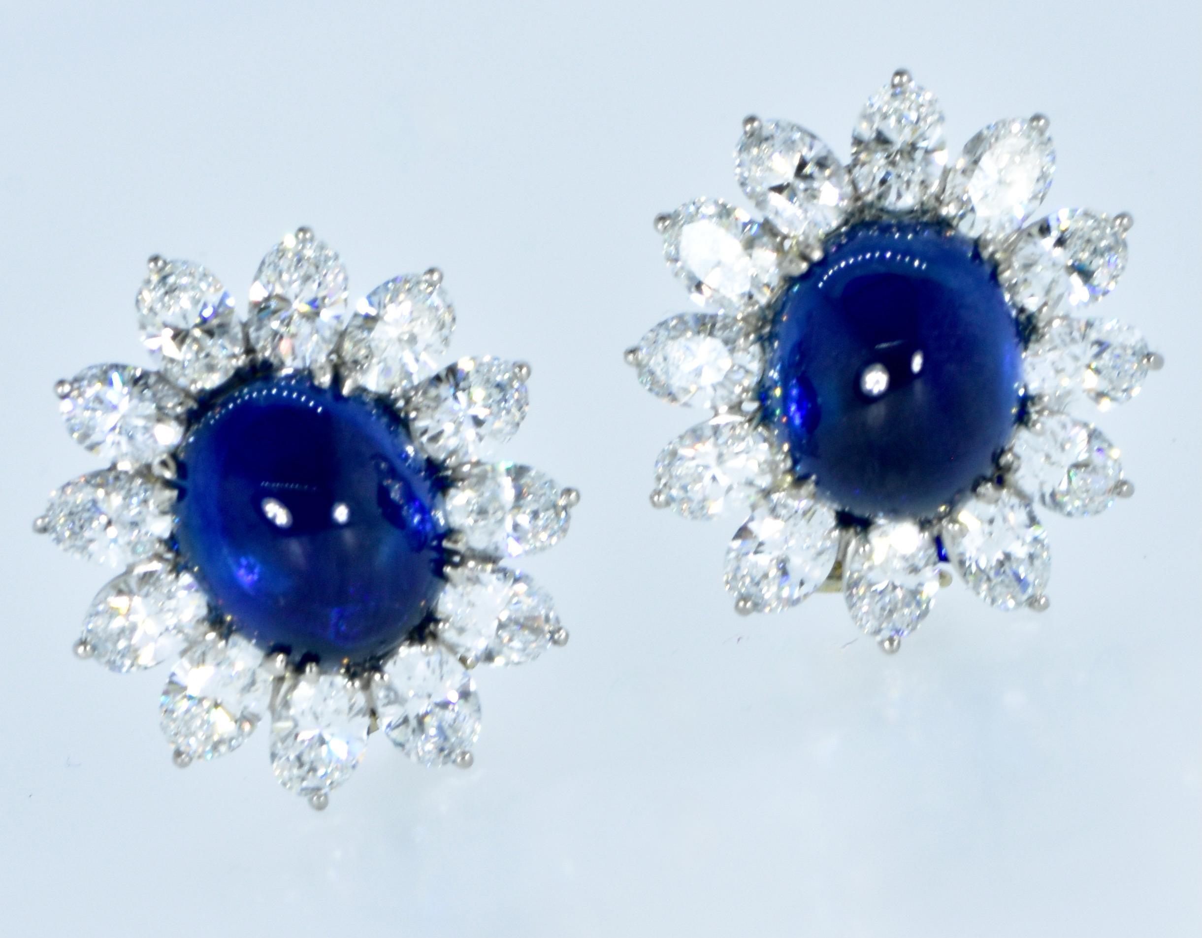 Women's Certified Natural Sapphires, weighing 16.77cts & Fine Diamond Vintage Earrings For Sale