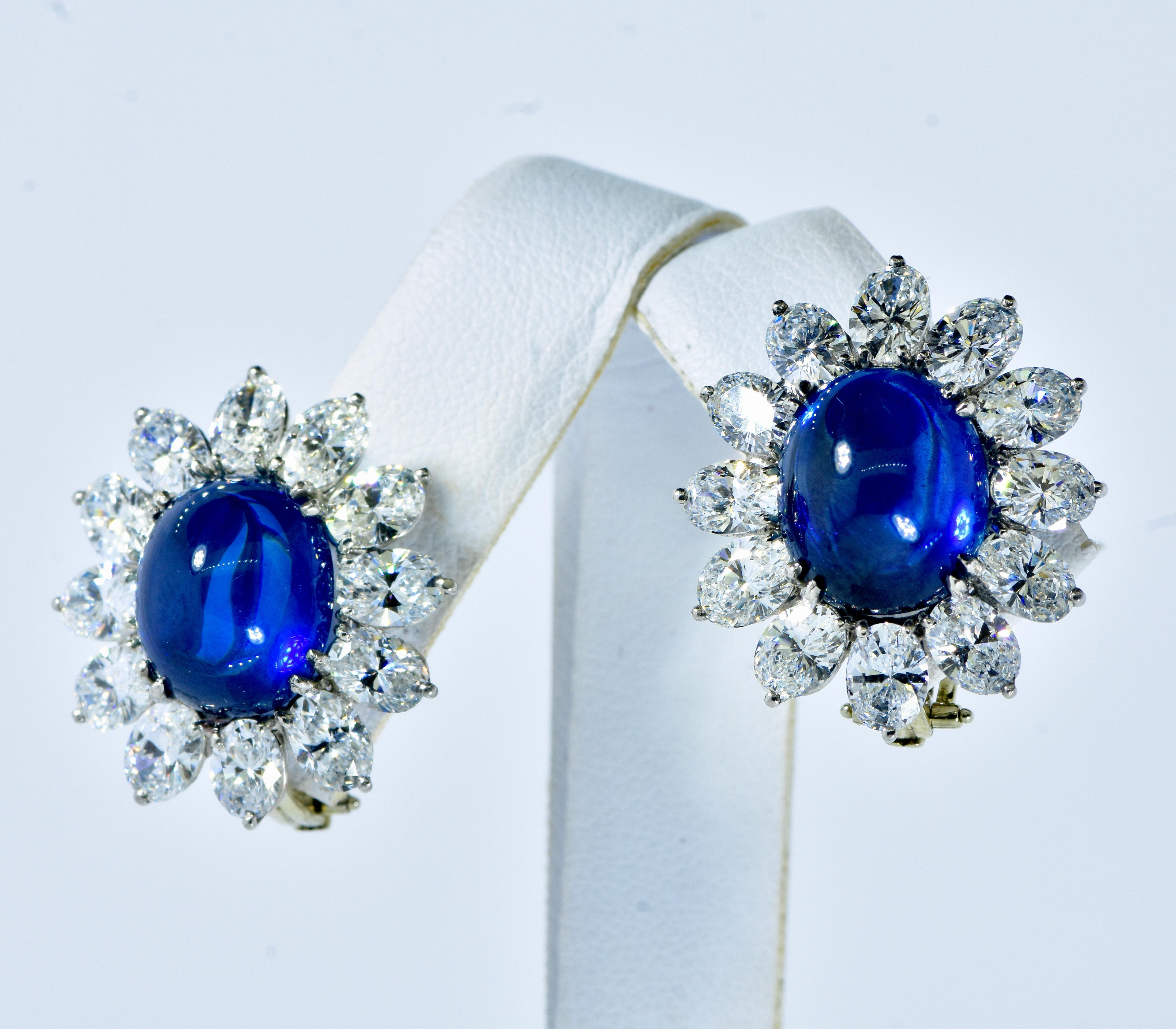 Certified Natural Sapphires, weighing 16.77cts & Fine Diamond Vintage Earrings For Sale 1