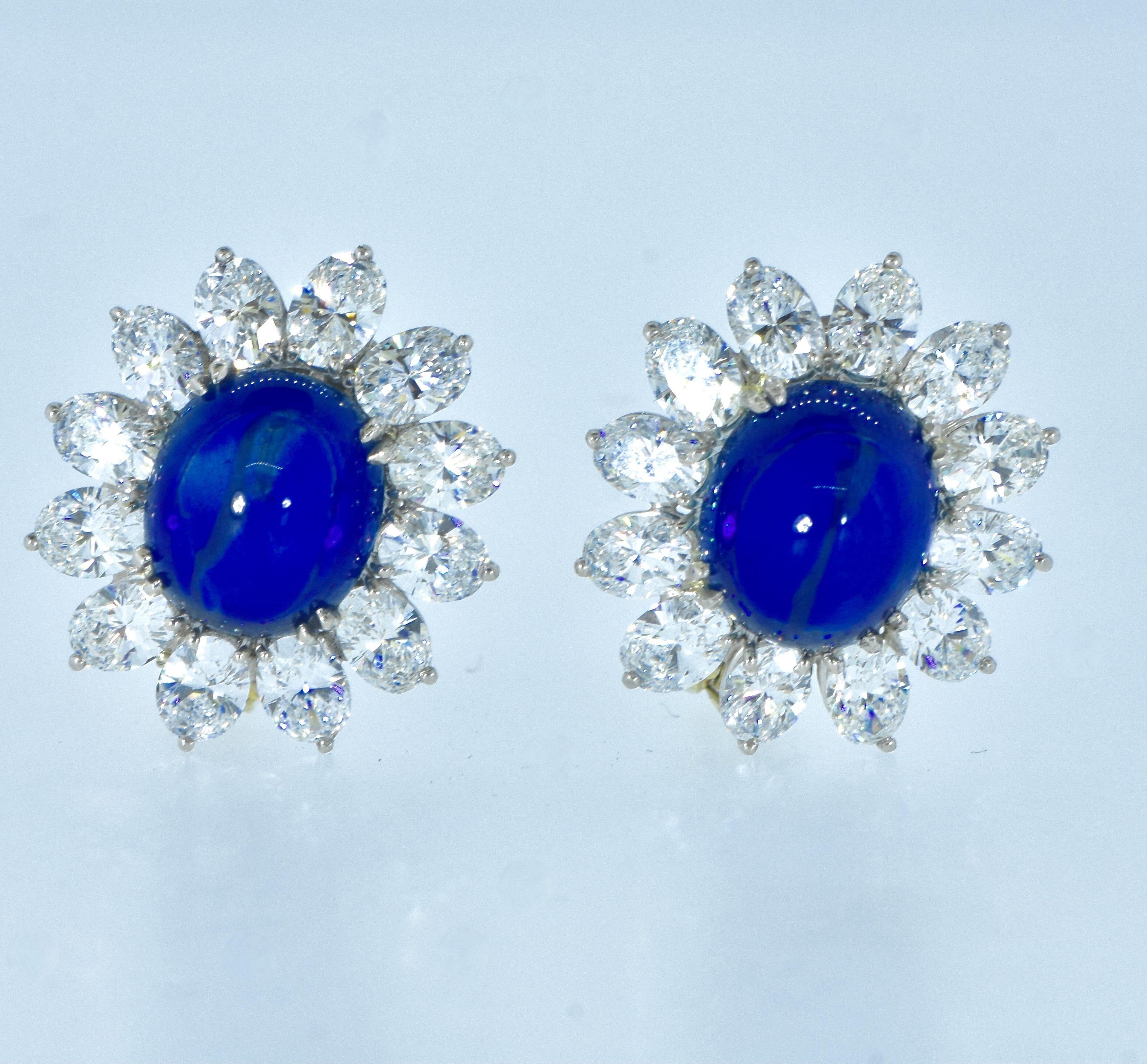 Certified Natural Sapphires, weighing 16.77cts & Fine Diamond Vintage Earrings For Sale 2