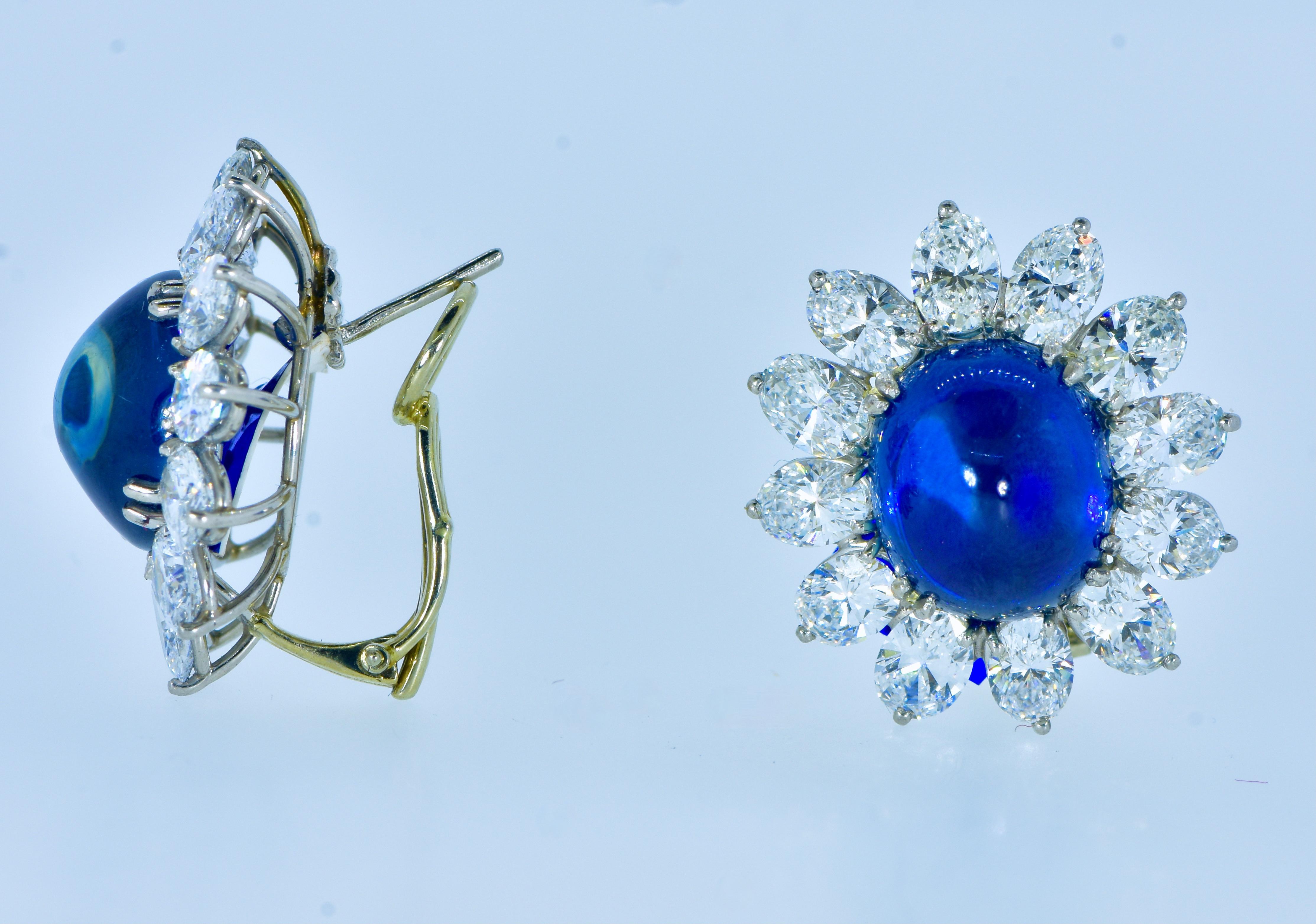 Certified Natural Sapphires, weighing 16.77cts & Fine Diamond Vintage Earrings For Sale 3