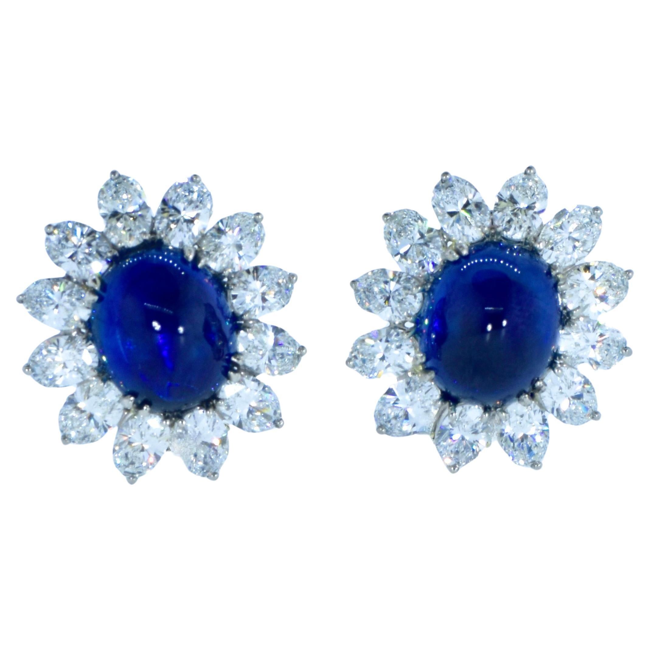Certified Natural Sapphires, weighing 16.77cts & Fine Diamond Vintage Earrings For Sale