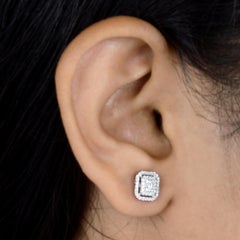 Boucles d'oreilles double halo en diamant certifié naturel SI/H en or blanc 10 carats