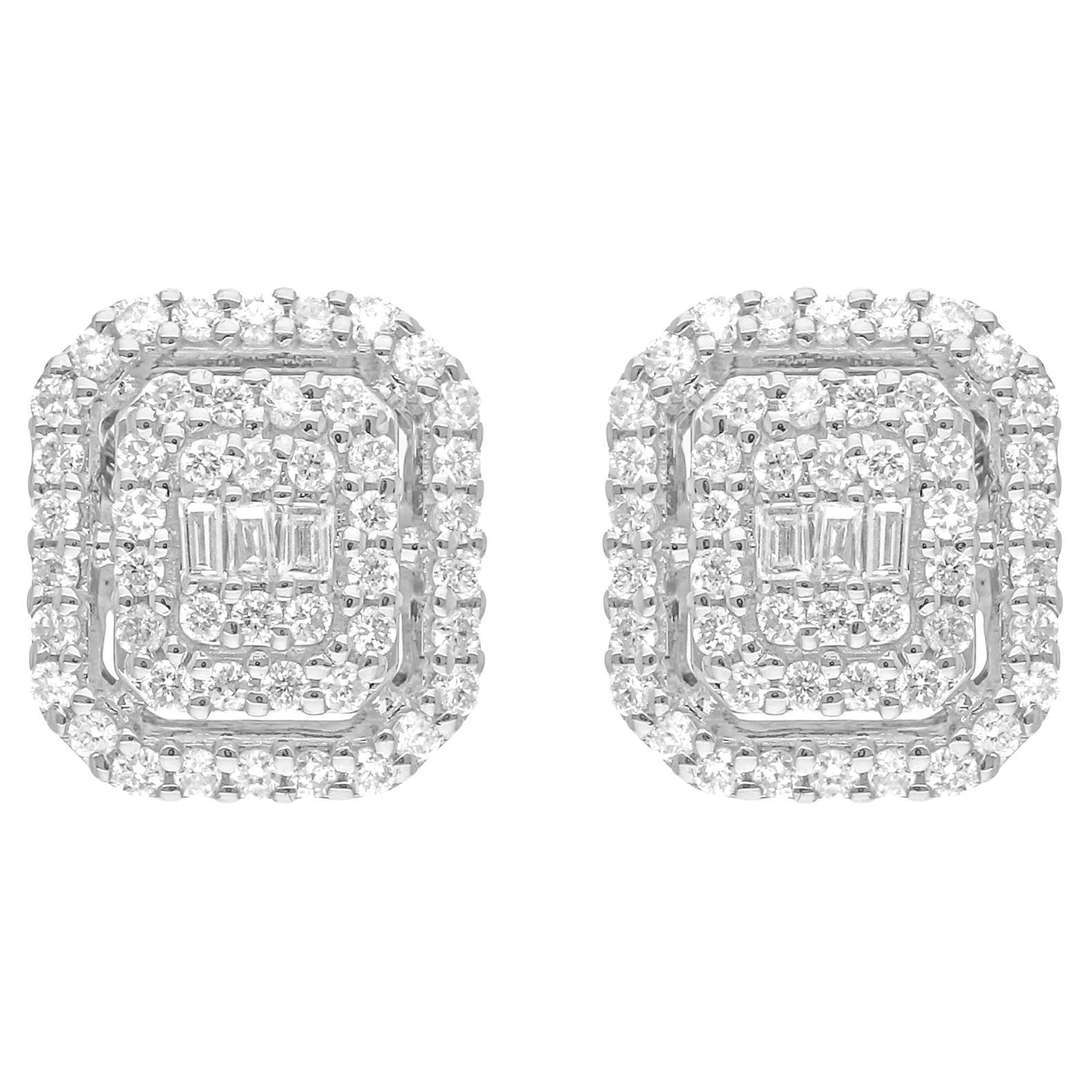 Certified Natural SI/H Diamond Double Halo Stud Earrings 10 Karat White Gold For Sale