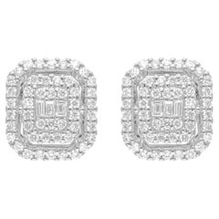 Boucles d'oreilles double halo en diamant certifié naturel SI/H en or blanc 10 carats
