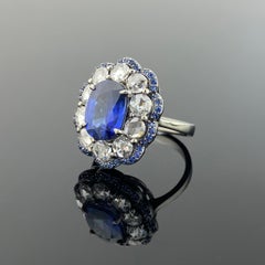 Certified Natural Sri Lankan Sapphire & Diamond Halo Ring In 18K White Gold