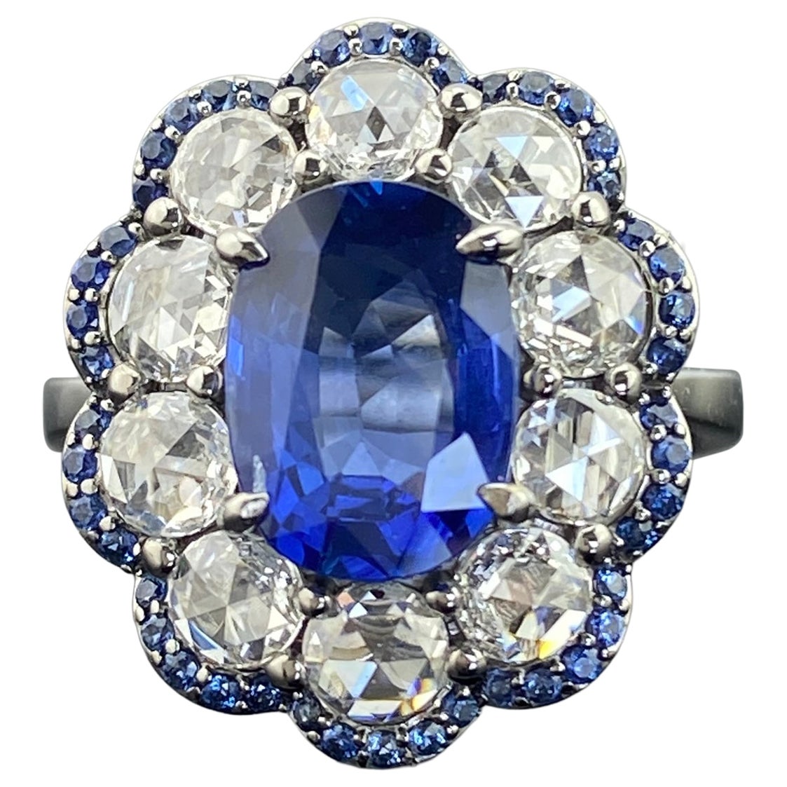 Certified Natural Sri Lankan Sapphire & Diamond Halo Ring In 18K White Gold