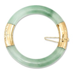 Certified Natural Translucent Green/Water Jadeite Jade Hinge & Clasp Bangle