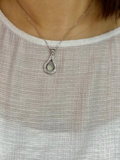 Certified Natural Type A Icy Jadeite Jade and Diamond Pendant Drop Necklace