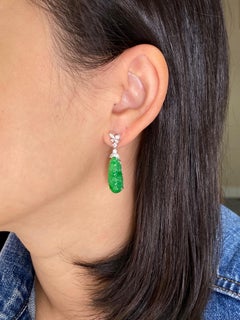Certified Natural Type A Icy Peapod Jade and Diamond Earrings, Apple Green Color