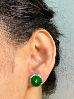 Certified Natural Type A Jadeite Jade And Diamond Earrings. Apple Green Color