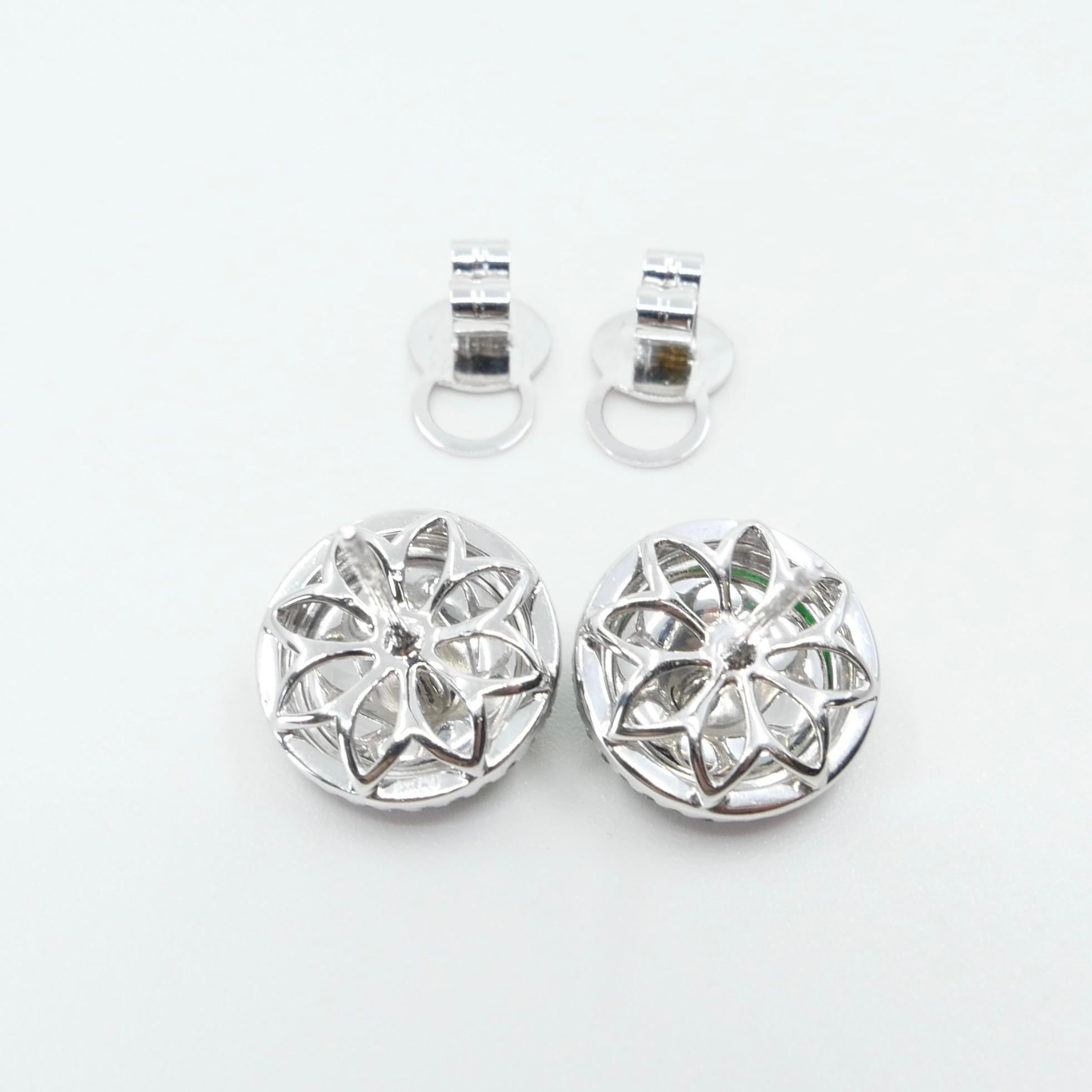 Zertifizierte Ohrringe, natürlicher Typ A Jadeit Jade und Diamant. Apfelgrüne Farbe im Angebot 1