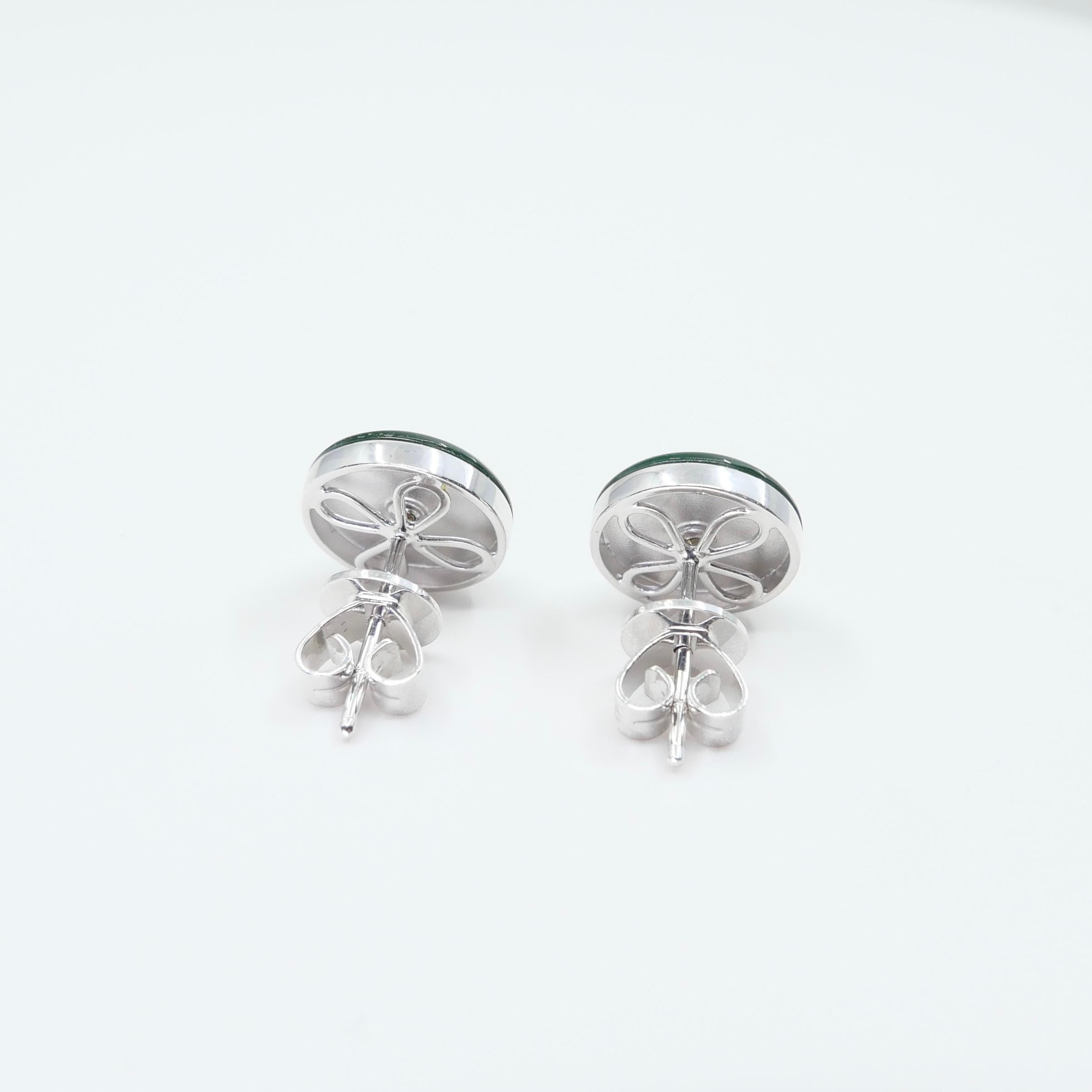 Certified Natural Type A Jadeite Jade And Diamond Earrings. Imperial Green Color For Sale 7
