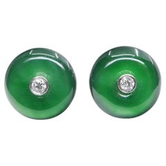 Antique Certified Natural Type A Jadeite Jade And Diamond Earrings. Imperial Green Color