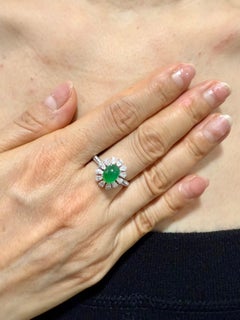 Certified Natural Type A Jadeite Jade & Diamond Cocktail Ring, Apple Green Color