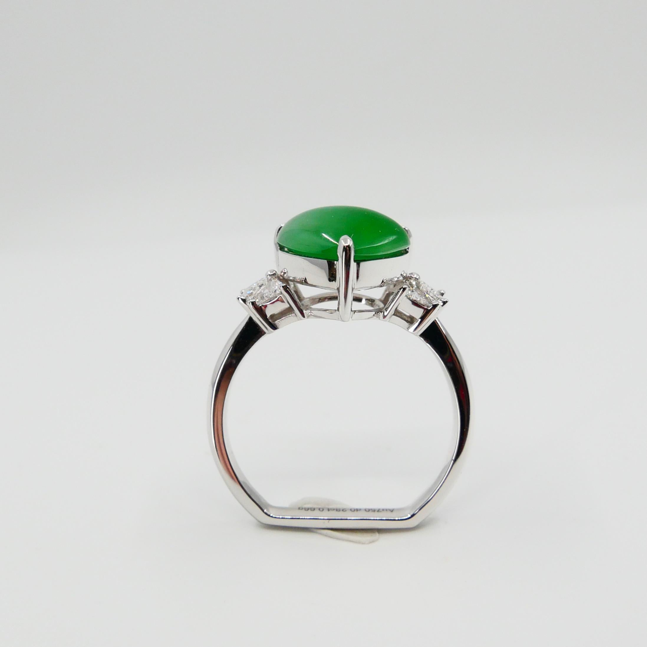 Women's Certified Natural Type A Jadeite Jade & Diamond Cocktail Ring, Apple Green Color