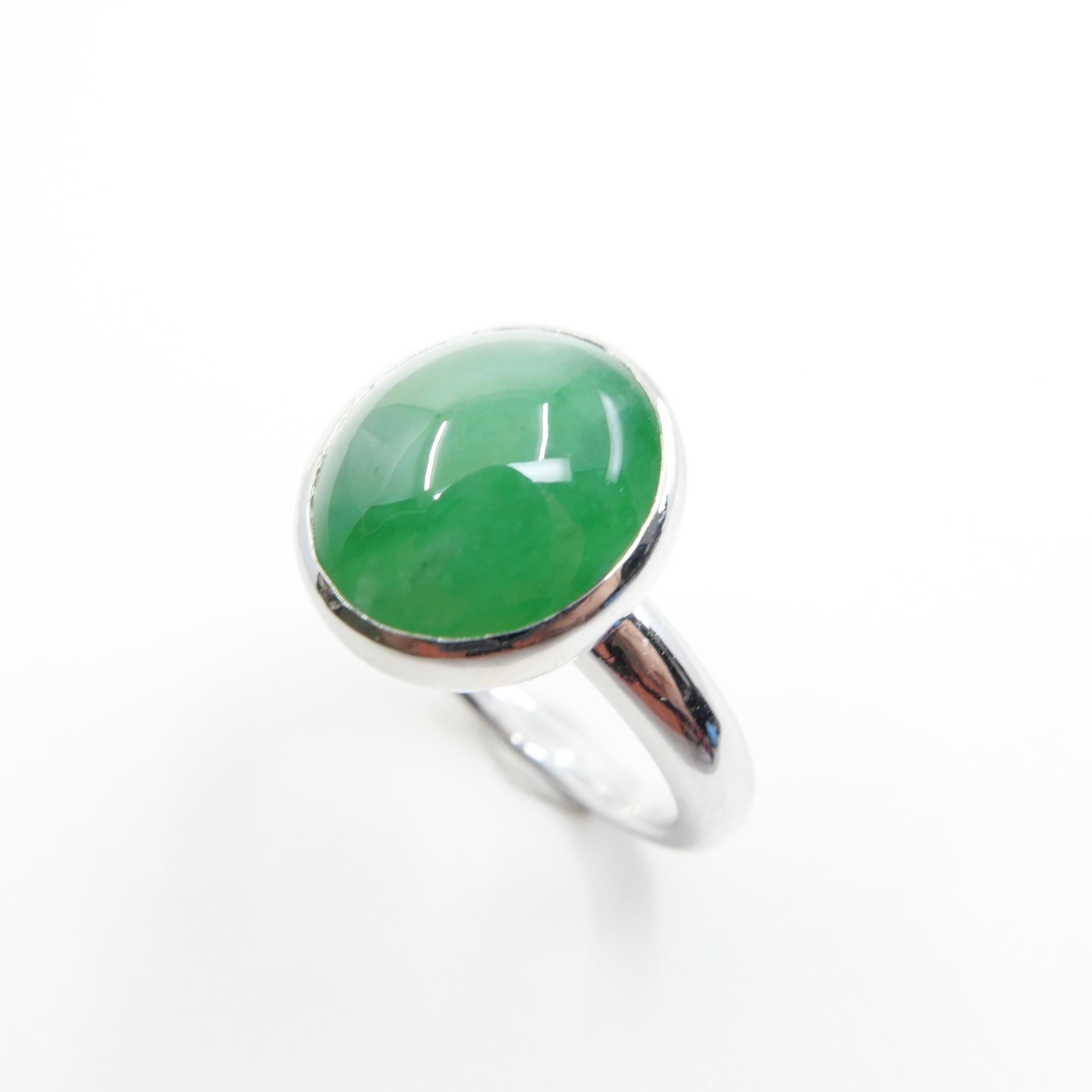 Certified Natural Type A Jadeite Jade Ring, Apple Green Color, Unisex For Sale 4