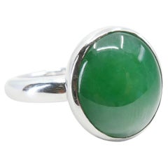 Certified Natural Type A Jadeite Jade Ring, Apple Green Color, Unisex