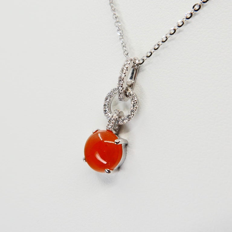 Certified Natural Type a Red Jade and Diamond Pendant Necklace ...
