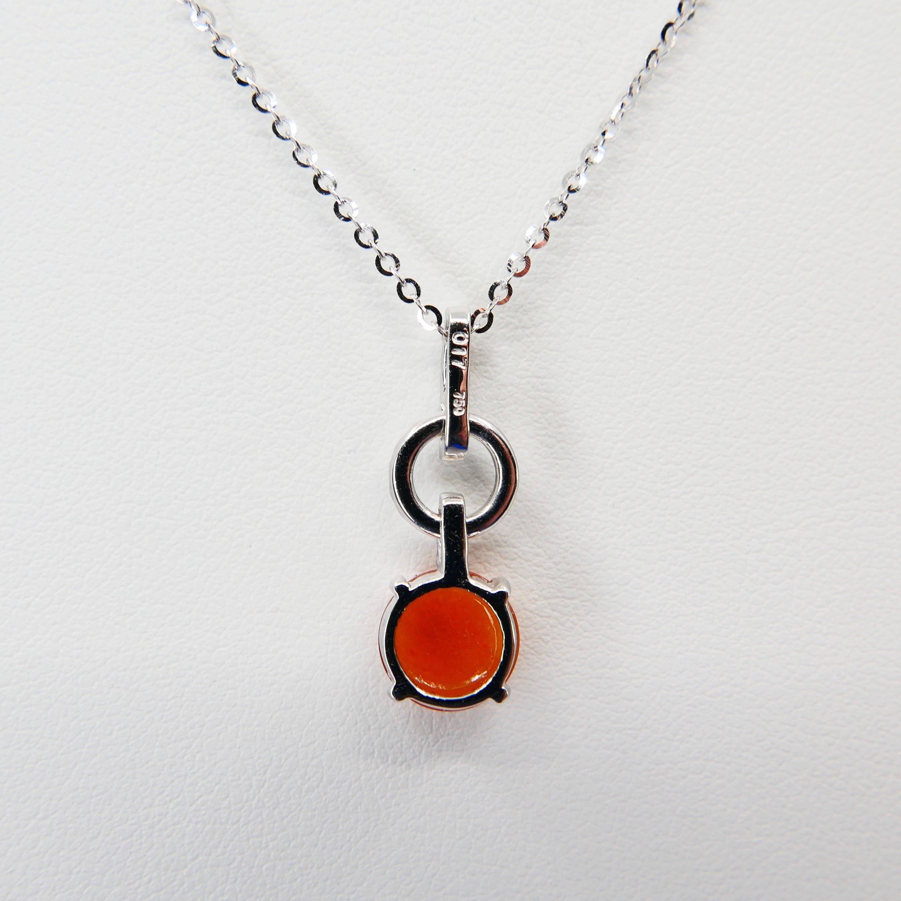 Certified Natural Type a Red Jade & Diamond Pendant Necklace, Interlinked Hoops In New Condition In Hong Kong, HK