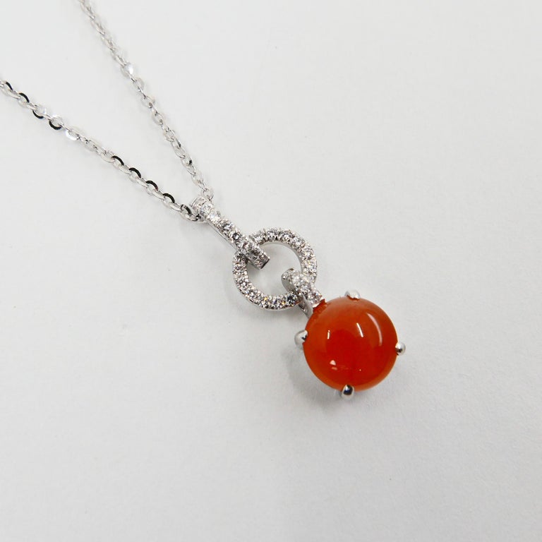 Certified Natural Type a Red Jade and Diamond Pendant Necklace ...