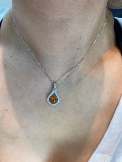 Certified Natural Type a Red Jade and Diamond Pendant Necklace, Lucky Horseshoe