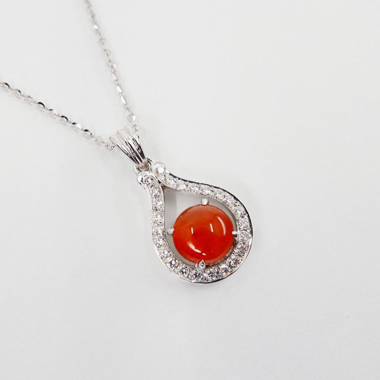 Certified Natural Type a Red Jade and Diamond Pendant Necklace, Lucky ...