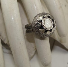 Certified Natural uncut diamond sterling silver dome ring