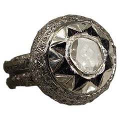 Certified Natural uncut diamond sterling silver dome ring