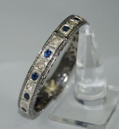 Certified natural uncut Diamonds blue sapphire oxidized sterling silver bracelet