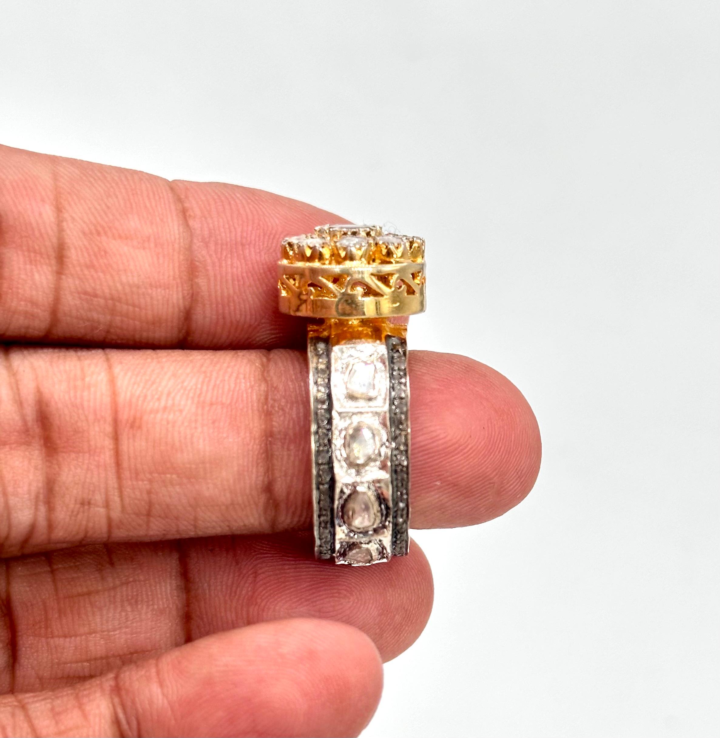 Certified Natural uncut rose cut Diamond 925 silver cocktail eternity ring band In New Condition For Sale In Delhi, DL