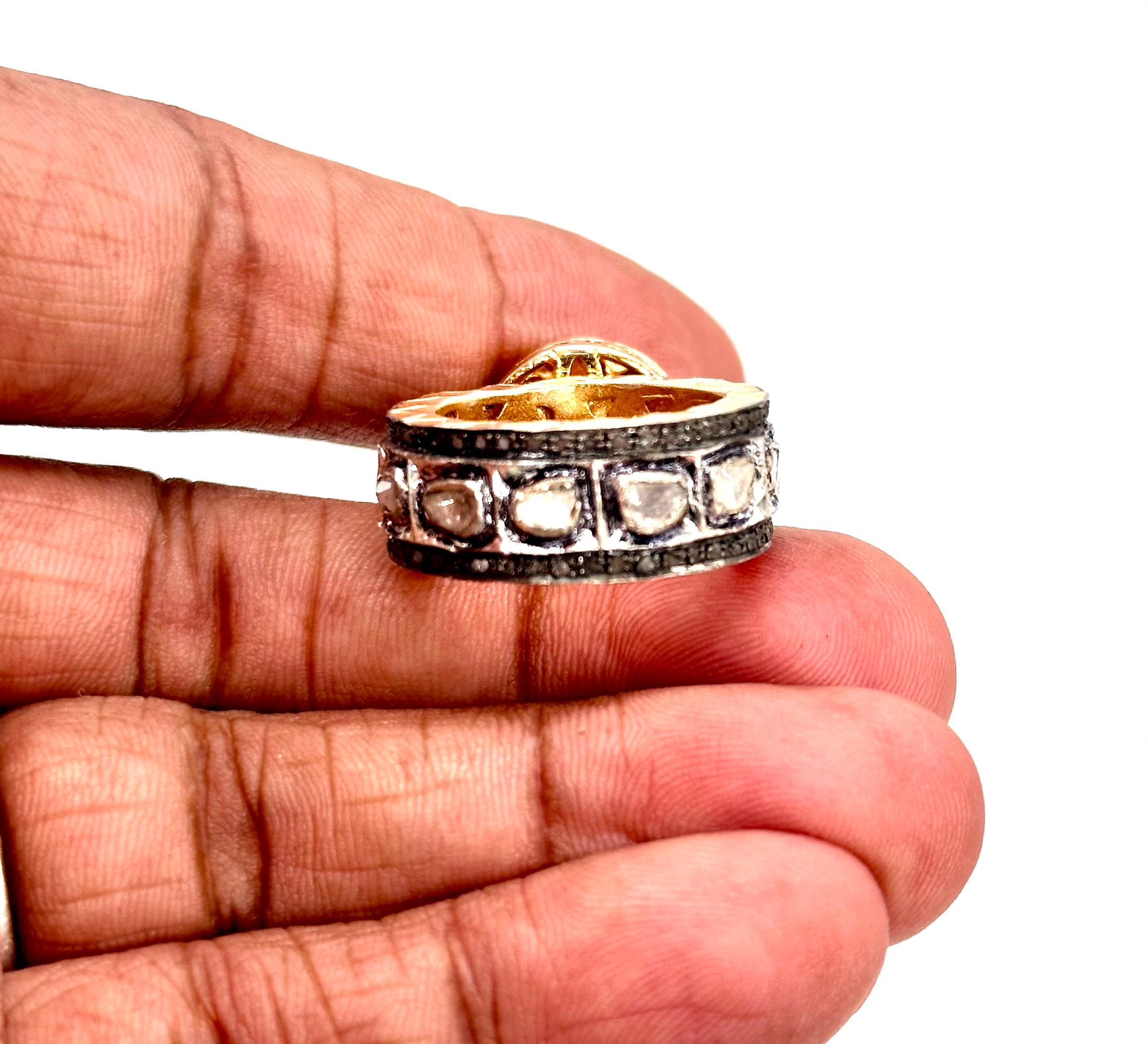 Women's Certified Natural uncut rose cut Diamond 925 silver cocktail eternity ring band For Sale