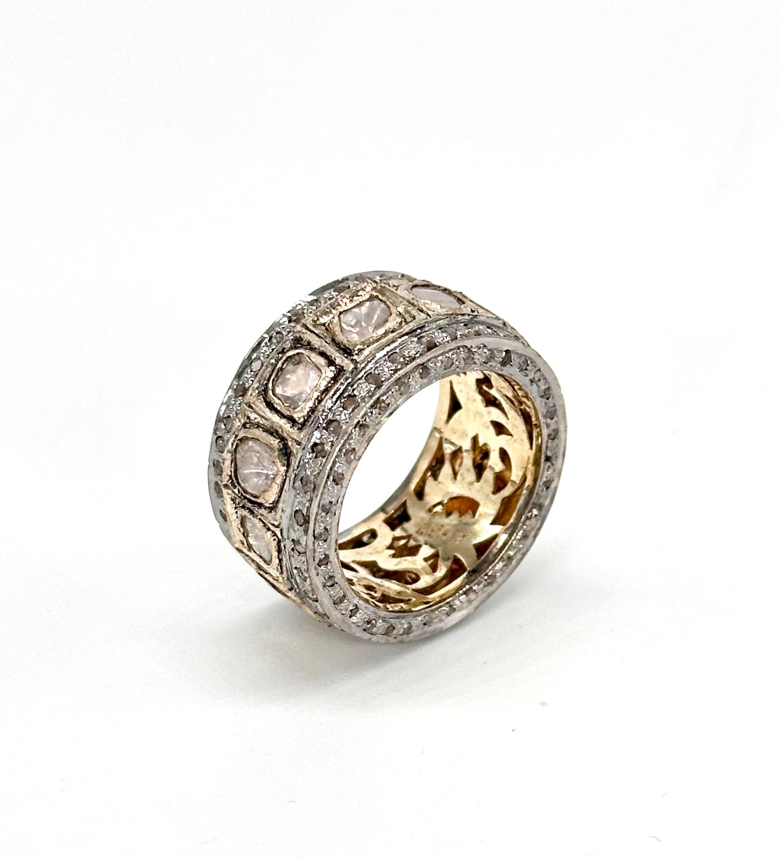 Taglio a rosa Anello dell'eternità in argento 925 con diamante naturale non tagliato, certificato e non tagliato a rosa in vendita