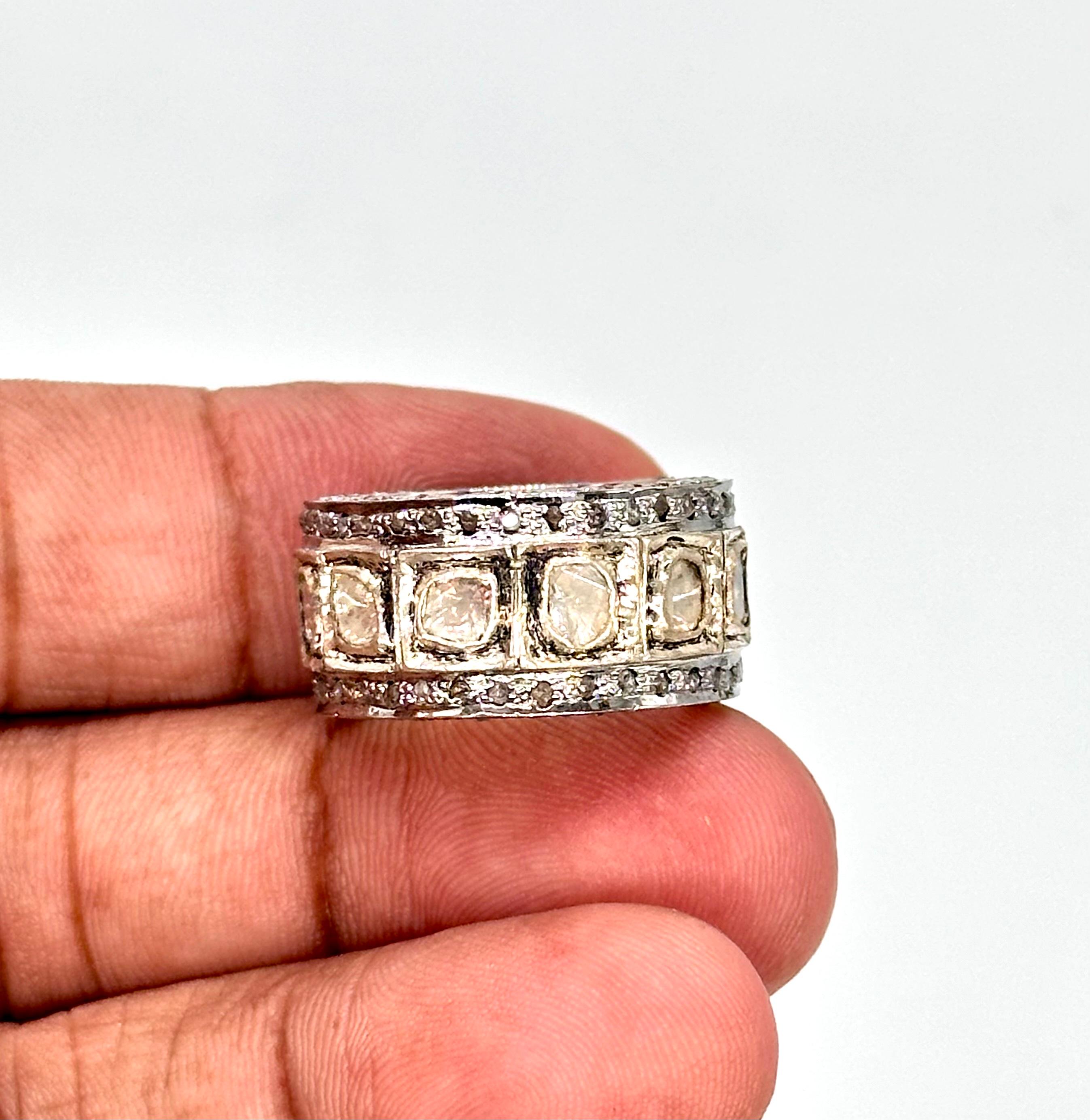 Certified Natural uncut rose cut Diamond 925 silver eternity ring band 1