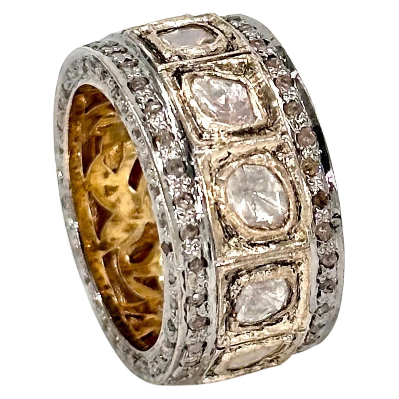 Anillo de eternidad de plata 925 con diamante en talla rosa natural sin cortar certificado