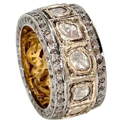 Bague d'éternité en argent 925 avec diamants naturels non taillés en rose certifiés