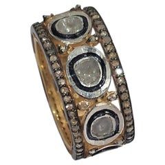 Anello dell'eternità in argento 925 con diamante naturale non tagliato, certificato e non tagliato a rosa