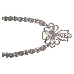 Certified Natural Uncut rose cut Diamonds 18K white gold ribbon bow necklace