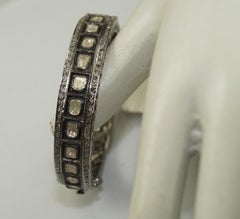 Certified natural uncut rose cut Diamonds oxidized sterling silver bracelet