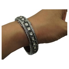 Bracciale in argento ossidato con diamanti naturali certificati non tagliati a rosa