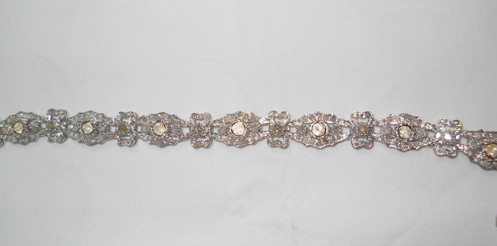 Diamants certifiés naturels non taillés en rose Collier ruban en argent sterling en vente 5