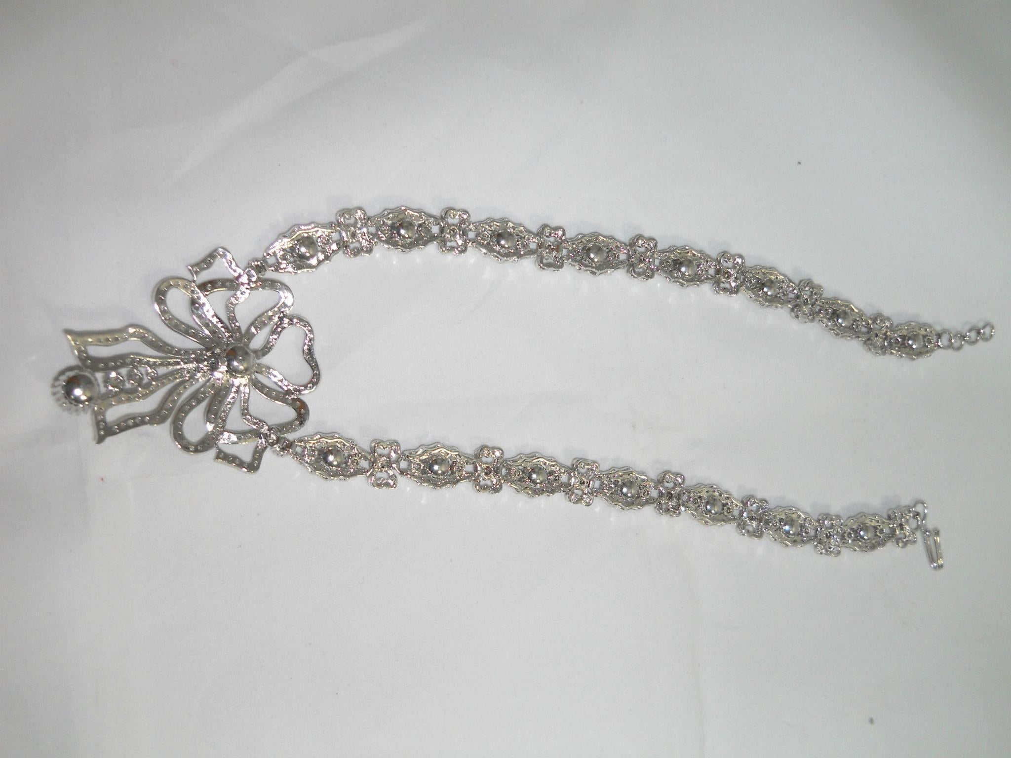 Certified Natural Uncut rose cut Diamonds Sterling silver ribbon bow necklace For Sale 10