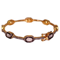 Certified natural uncut rose cut Diamonds yellow gold plated silver bracelet