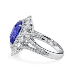 Certified Natural Unheated Blue Sri-Lanka Sapphire and Diamond 6.40 Carat Ring