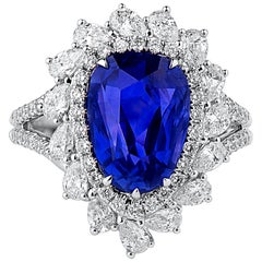 Certified Natural Unheated Blue Sri-Lanka Sapphire and Diamond 6.40 Carat Ring