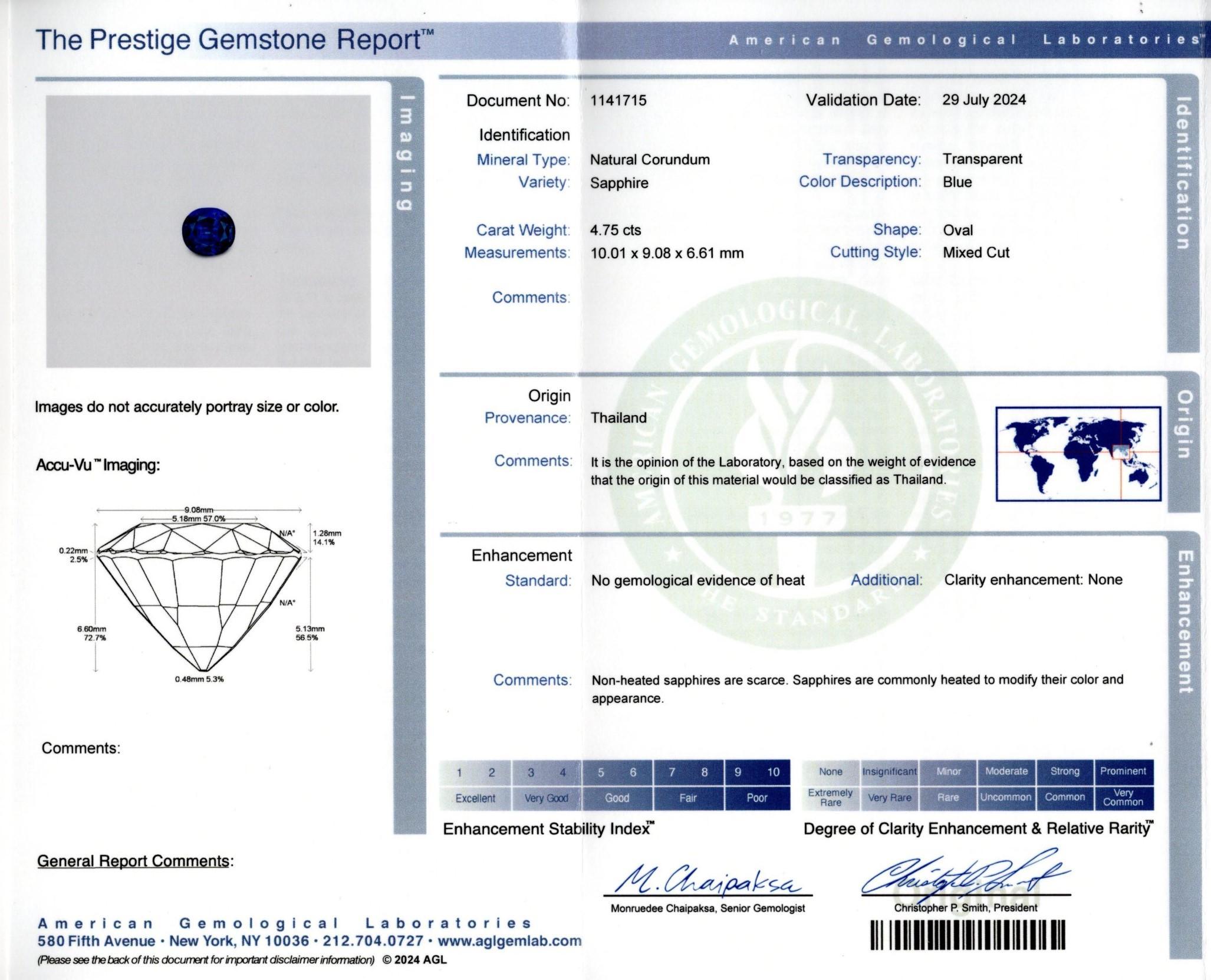 Bague saphir et diamant certifiés naturels non chauffés de taille ovale en vente 5