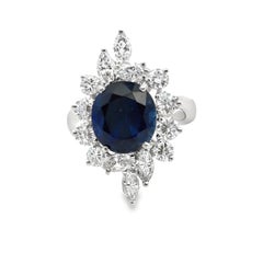 Certified Natural Unheated Oval Cut Sapphire and Diamond Ring