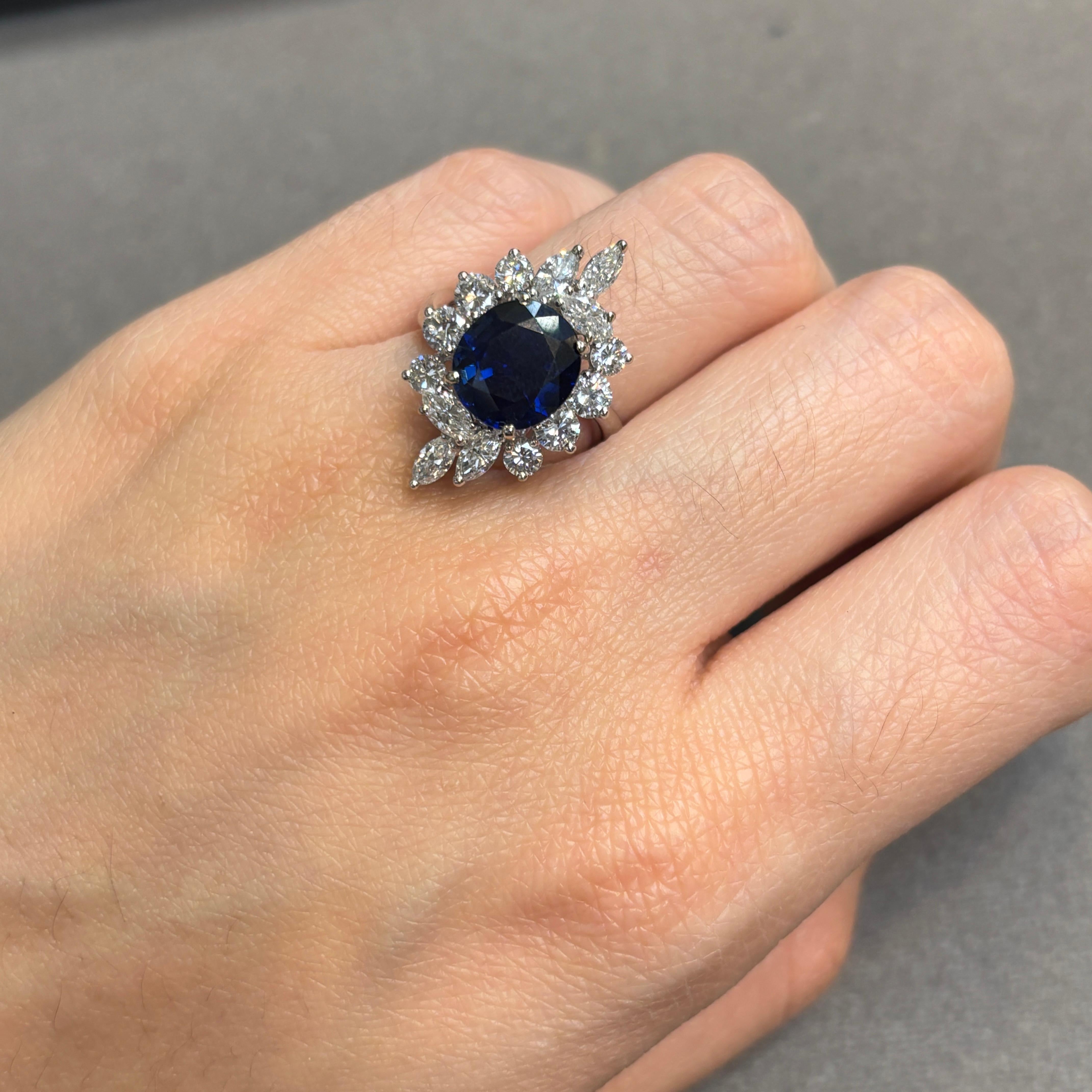 Taille mixte Bague saphir et diamant certifiés naturels non chauffés de taille ovale en vente